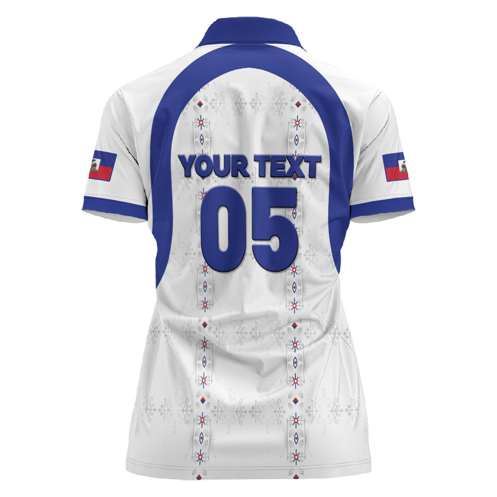 Custom Haiti Ayiti Nan Mondyal 2026 Women Polo Shirt Fyete Lit Victwa White Version