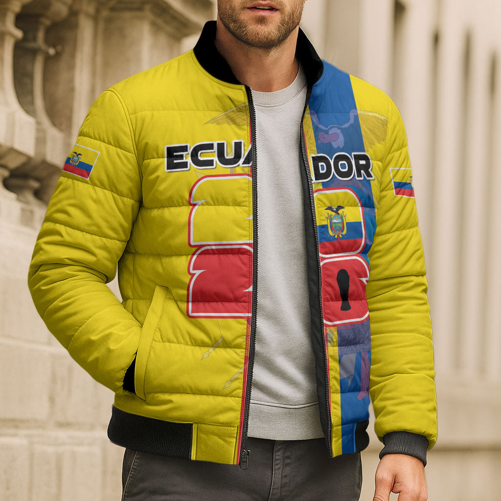 Custom Ecuador Football 2026 Bomber Puffer Jacket South American Pride