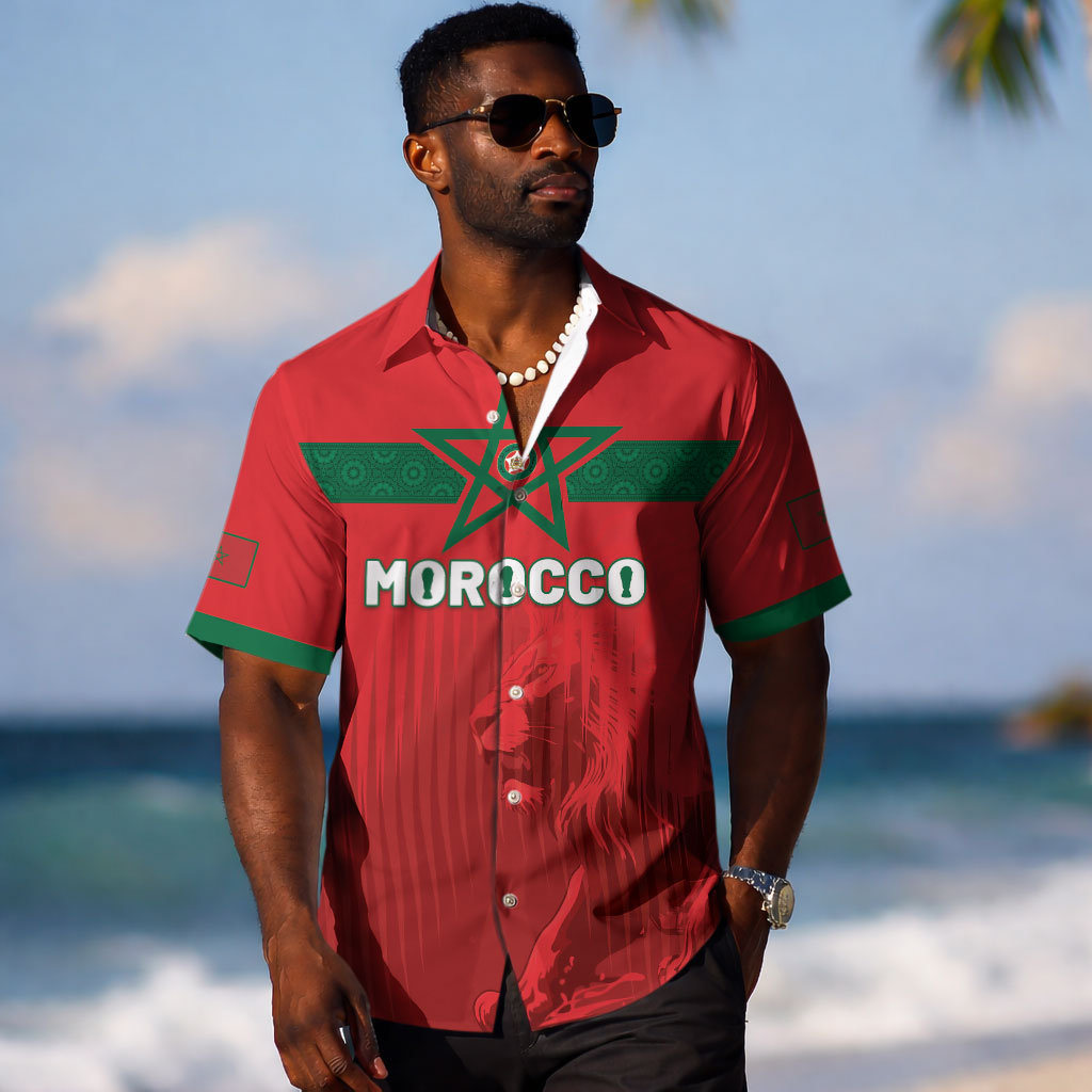 Custom Morocco Football 2026 Hawaiian Shirt Atlas Lions Breathtaking Victory Red Version LT05