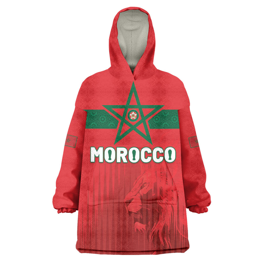 Custom Morocco Football 2026 Kid Wearable Blanket Hoodie Atlas Lions Breathtaking Victory Red Version
