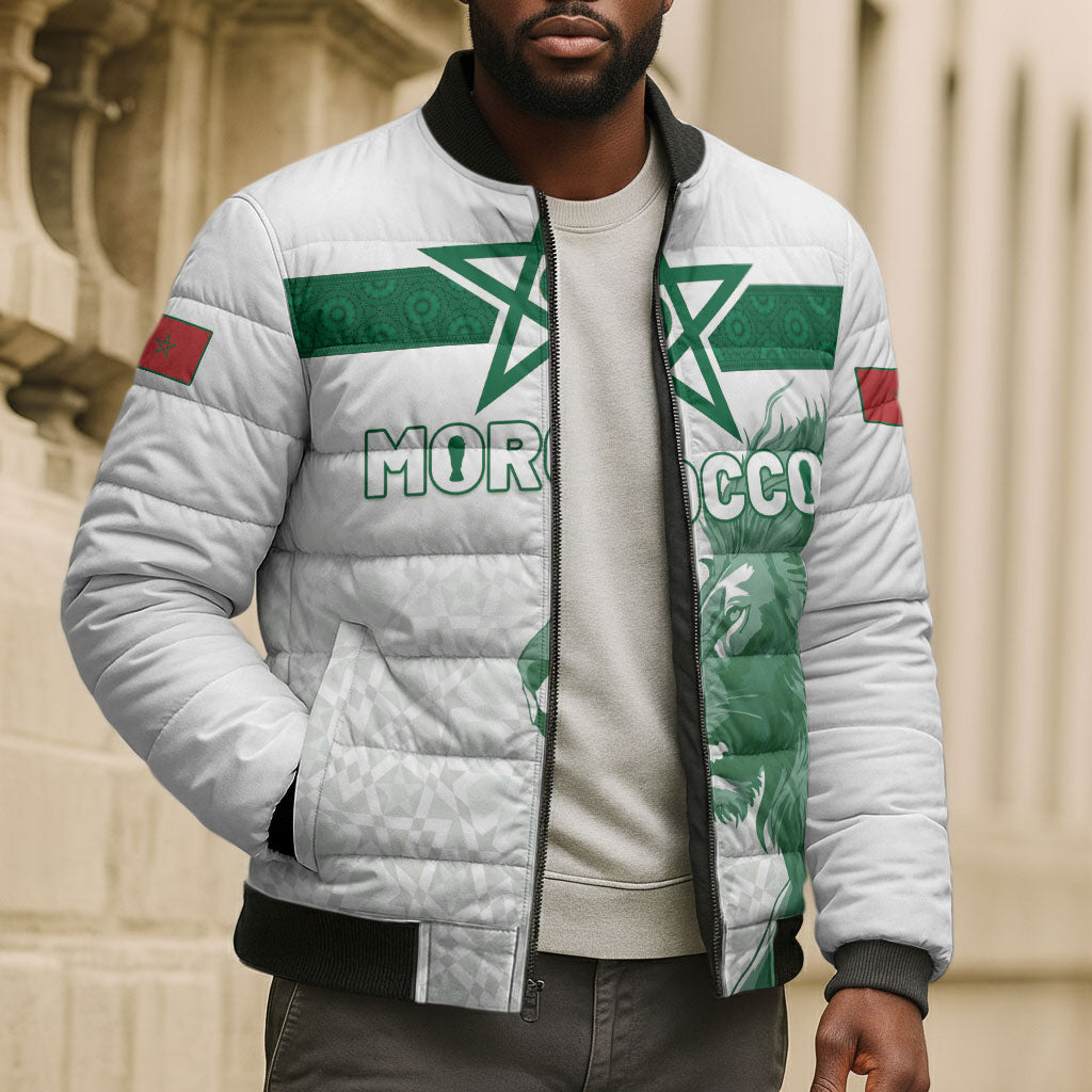 Custom Morocco Football 2026 Bomber Puffer Jacket Atlas Lions Breathtaking Victory White Version