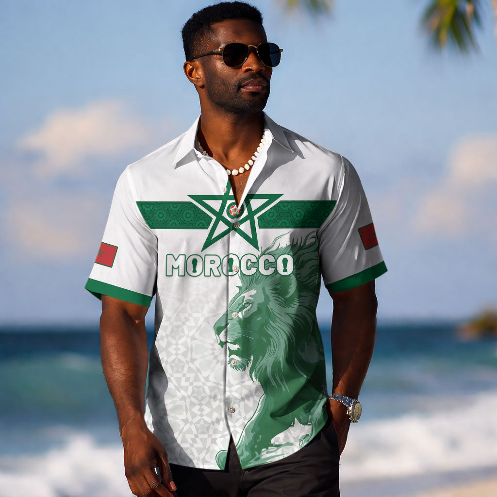 Custom Morocco Football 2026 Hawaiian Shirt Atlas Lions Breathtaking Victory White Version LT05