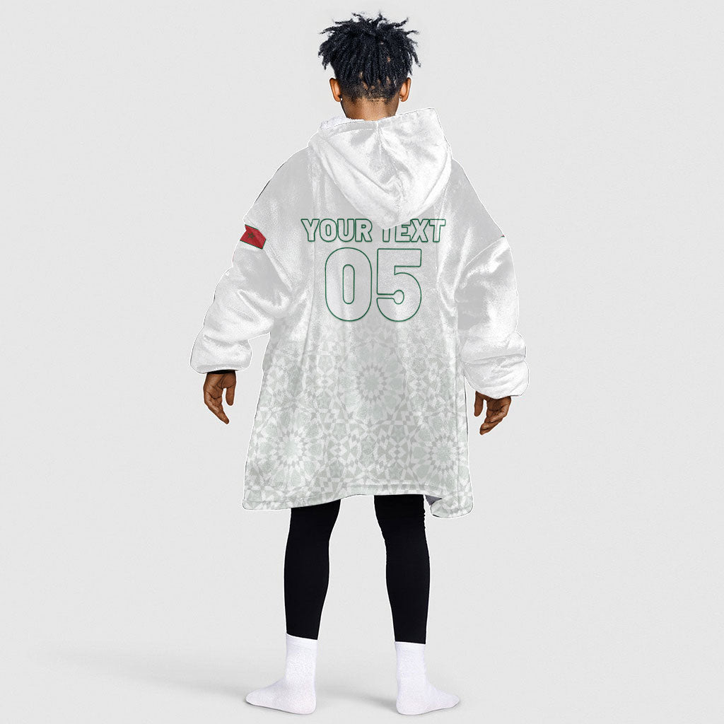 Custom Morocco Football 2026 Kid Wearable Blanket Hoodie Atlas Lions Breathtaking Victory White Version