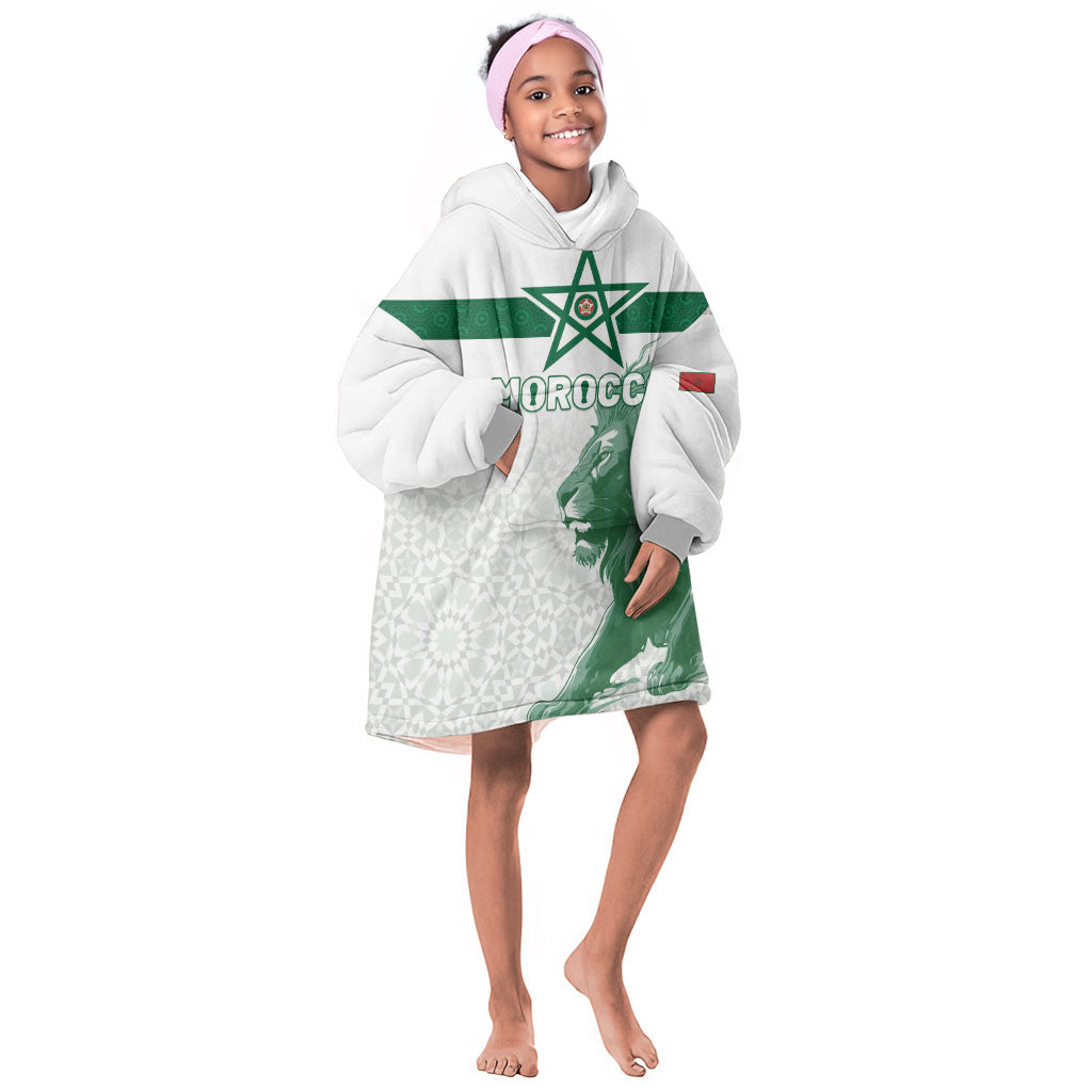 Custom Morocco Football 2026 Kid Wearable Blanket Hoodie Atlas Lions Breathtaking Victory White Version