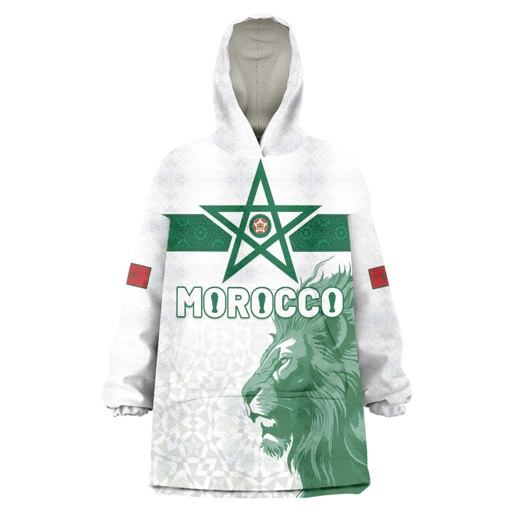 Custom Morocco Football 2026 Kid Wearable Blanket Hoodie Atlas Lions Breathtaking Victory White Version