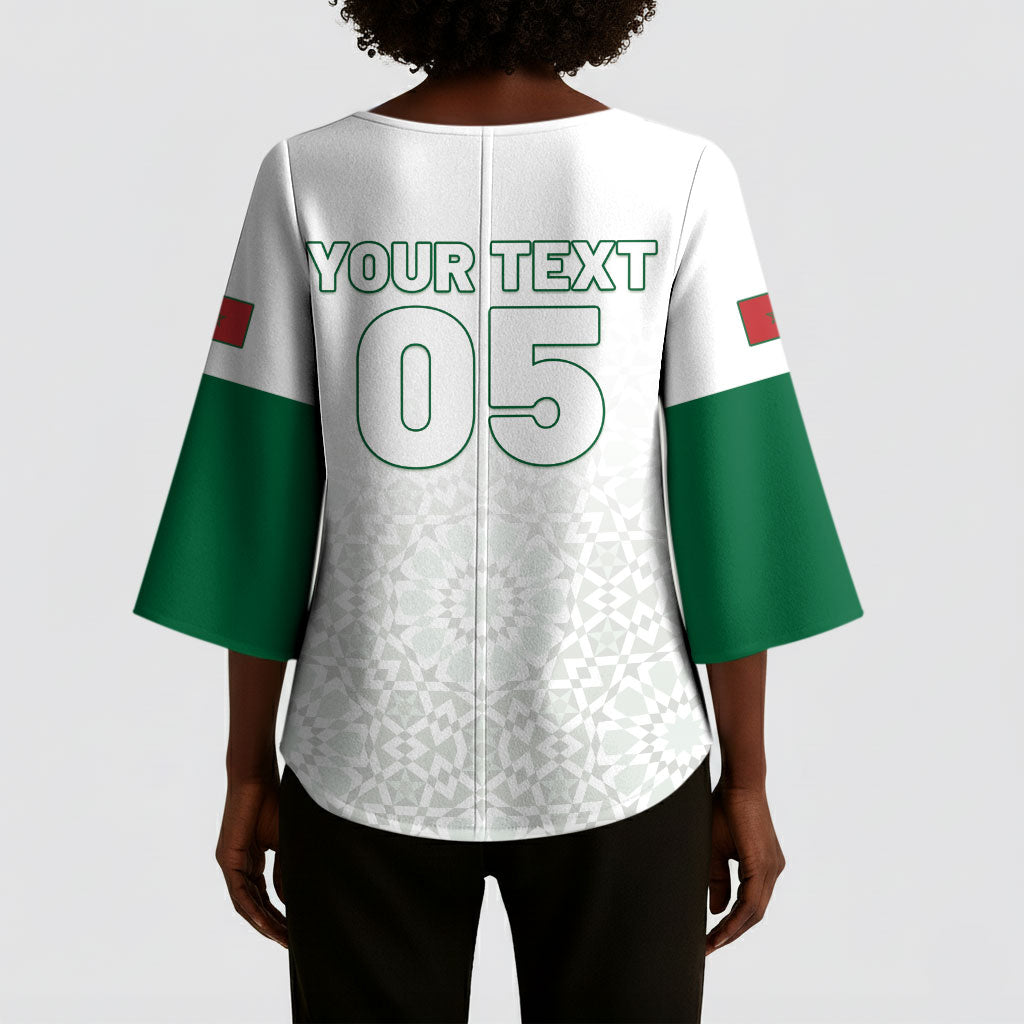 Custom Morocco Football 2026 Kimono Sleeve Blouse Atlas Lions Breathtaking Victory White Version