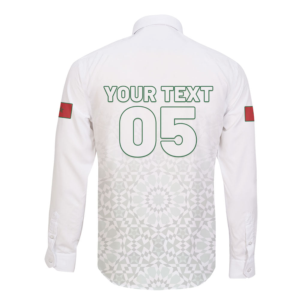 Custom Morocco Football 2026 Long Sleeve Button Shirt Atlas Lions Breathtaking Victory White Version