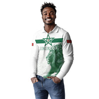 Custom Morocco Football 2026 Long Sleeve Polo Shirt Atlas Lions Breathtaking Victory White Version