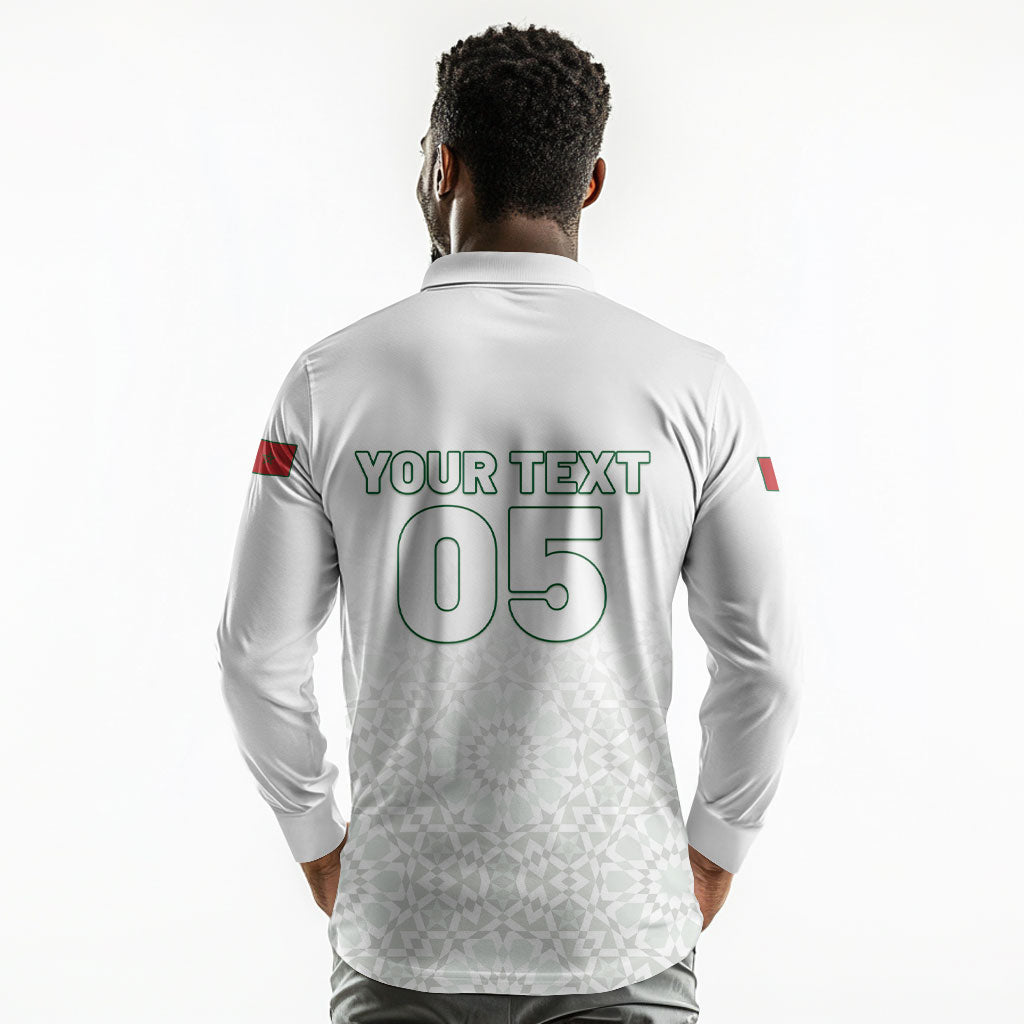 Custom Morocco Football 2026 Long Sleeve Polo Shirt Atlas Lions Breathtaking Victory White Version