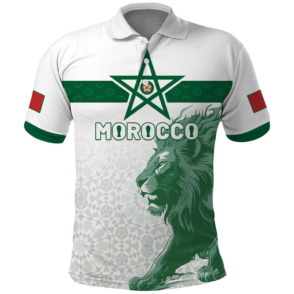 Custom Morocco Football 2026 Polo Shirt Atlas Lions Breathtaking Victory White Version
