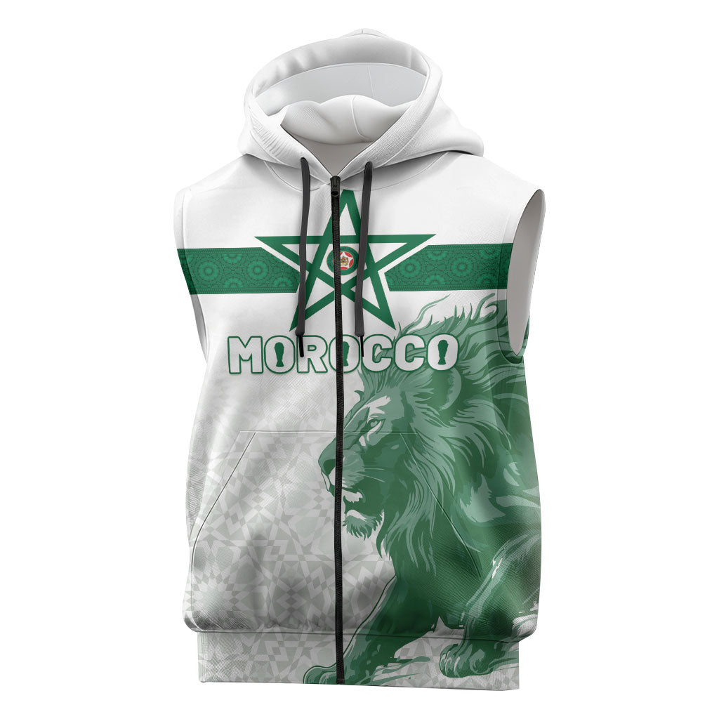 Custom Morocco Football 2026 Sleeveless Zip Hoodie Atlas Lions Breathtaking Victory White Version