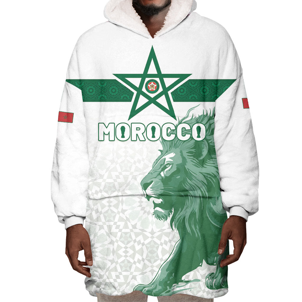 Custom Morocco Football 2026 Wearable Blanket Hoodie Atlas Lions Breathtaking Victory White Version