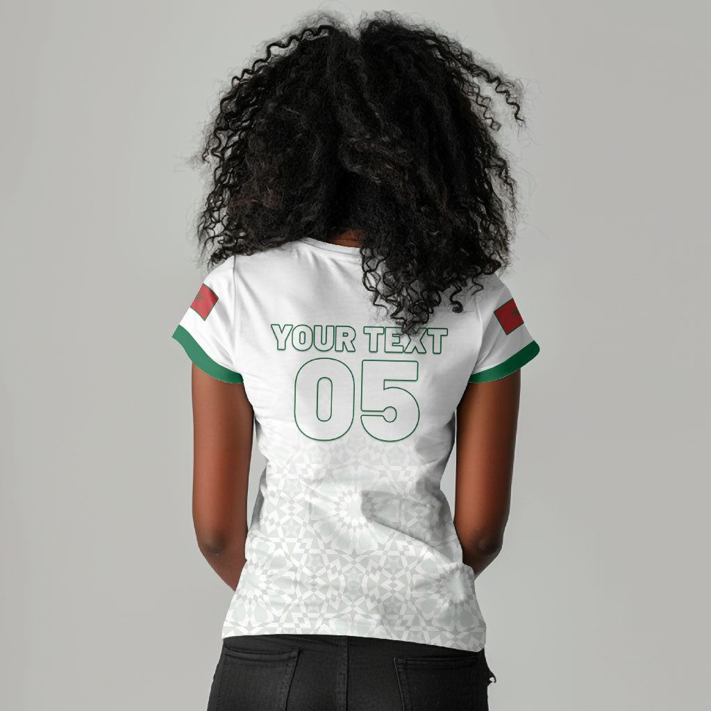 Custom Morocco Football 2026 Women V-Neck T-Shirt Atlas Lions Breathtaking Victory White Version