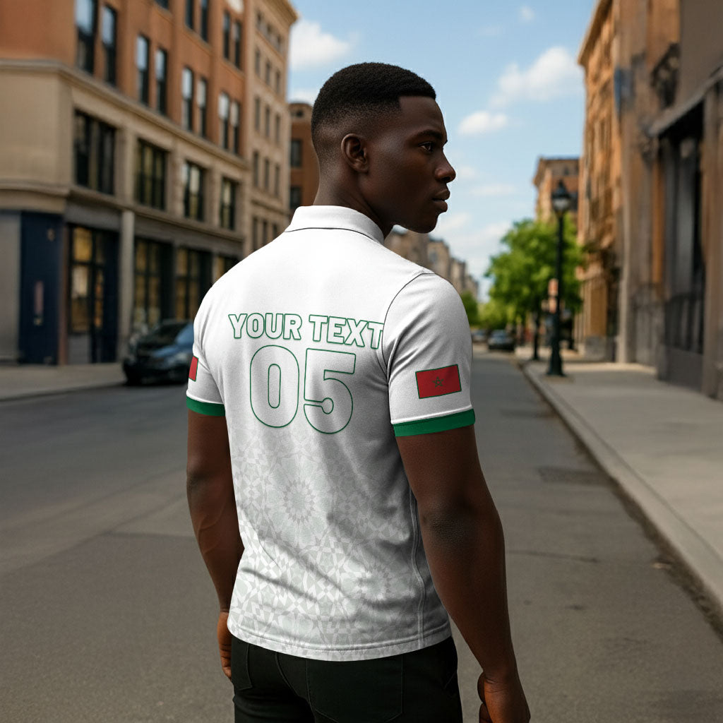 Custom Morocco Football 2026 Zipper Polo Shirt Atlas Lions Breathtaking Victory White Version
