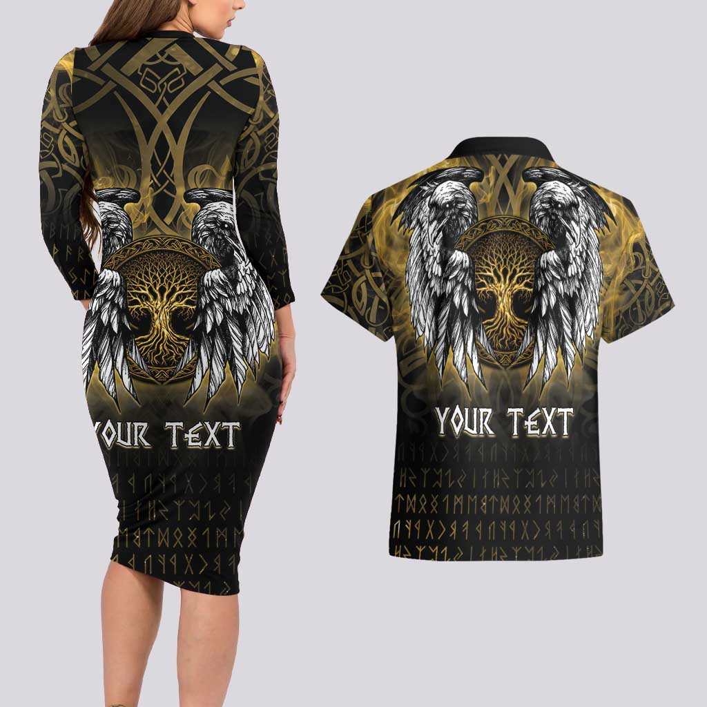 Personalized Cornwall Celtic Chough Couples Matching Long Sleeve Bodycon Dress and Hawaiian Shirt With Tree Of Life - Wonder Print Shop