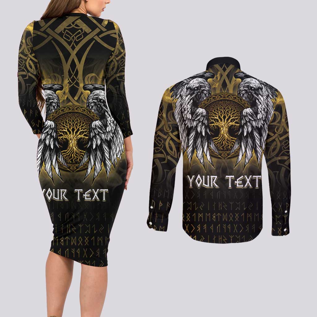 Personalized Cornwall Celtic Chough Couples Matching Long Sleeve Bodycon Dress and Long Sleeve Button Shirt With Tree Of Life - Wonder Print Shop