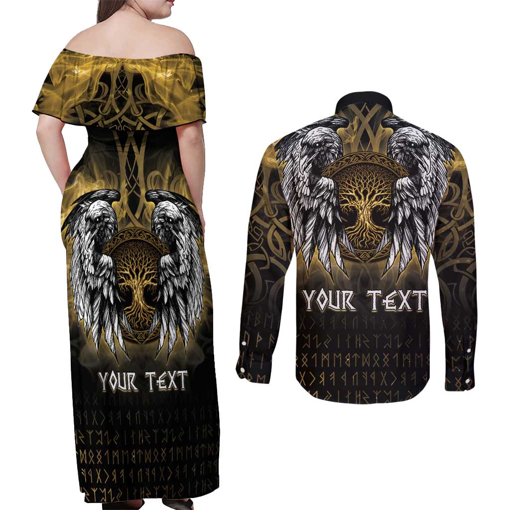 Personalized Cornwall Celtic Chough Couples Matching Off Shoulder Maxi Dress and Long Sleeve Button Shirt With Tree Of Life - Wonder Print Shop