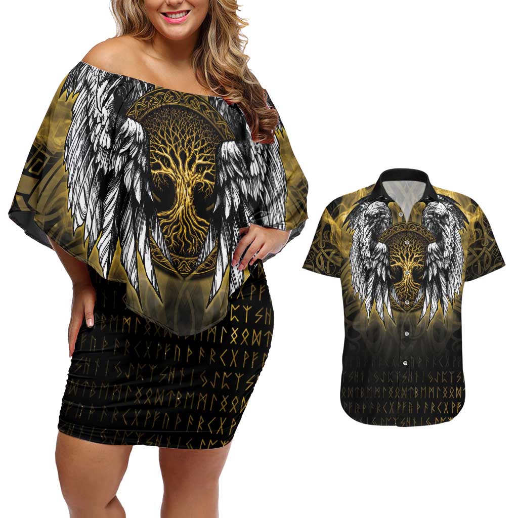 Personalized Cornwall Celtic Chough Couples Matching Off Shoulder Short Dress and Hawaiian Shirt With Tree Of Life - Wonder Print Shop