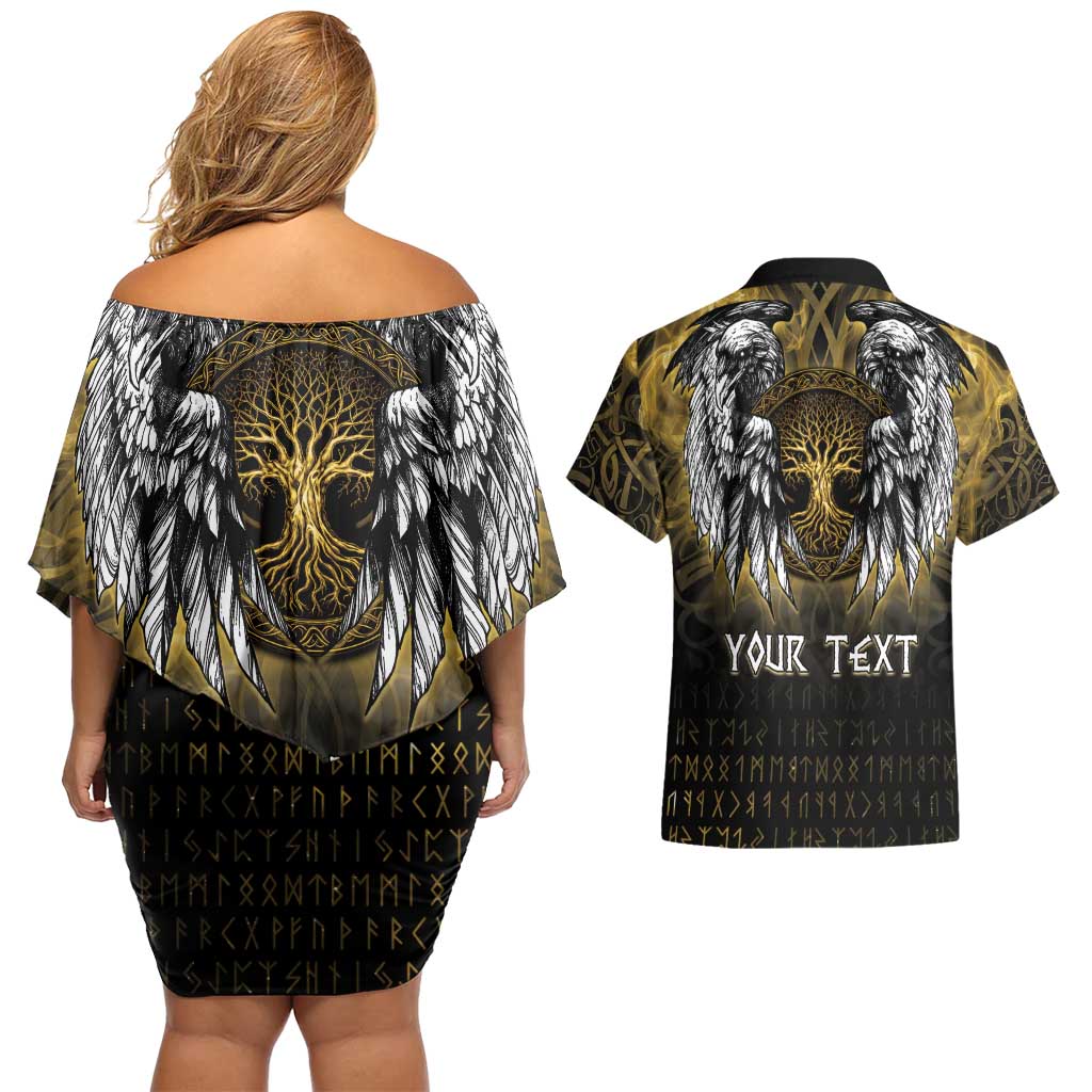 Personalized Cornwall Celtic Chough Couples Matching Off Shoulder Short Dress and Hawaiian Shirt With Tree Of Life - Wonder Print Shop