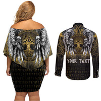 Personalized Cornwall Celtic Chough Couples Matching Off Shoulder Short Dress and Long Sleeve Button Shirt With Tree Of Life - Wonder Print Shop