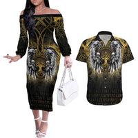 Personalized Cornwall Celtic Chough Couples Matching Off The Shoulder Long Sleeve Dress and Hawaiian Shirt With Tree Of Life - Wonder Print Shop