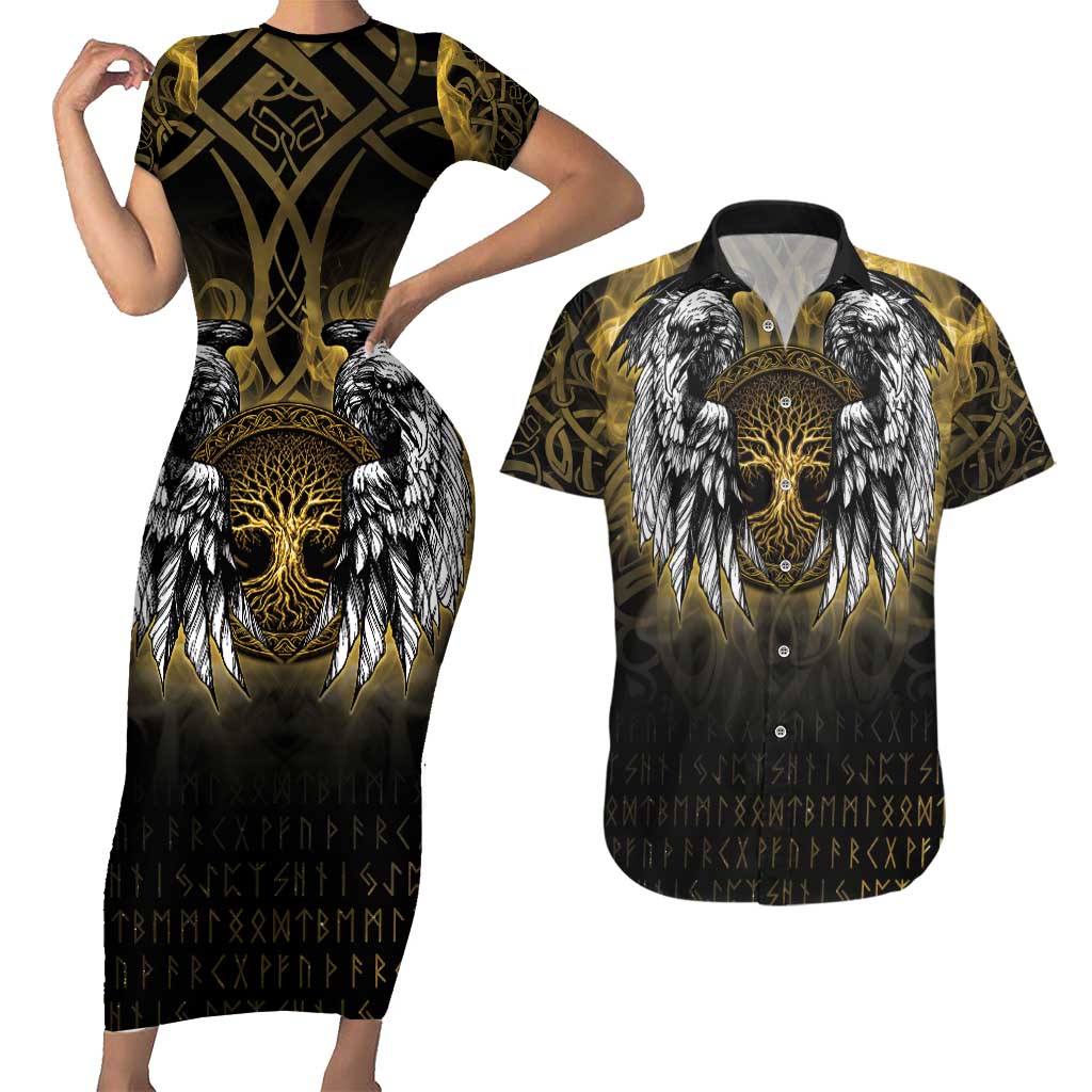 Personalized Cornwall Celtic Chough Couples Matching Short Sleeve Bodycon Dress and Hawaiian Shirt With Tree Of Life - Wonder Print Shop