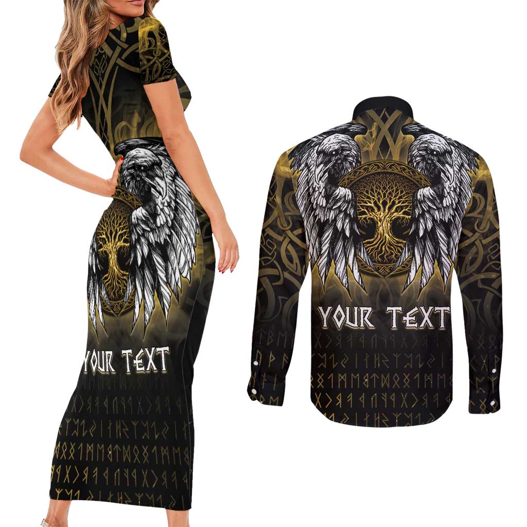 Personalized Cornwall Celtic Chough Couples Matching Short Sleeve Bodycon Dress and Long Sleeve Button Shirt With Tree Of Life - Wonder Print Shop