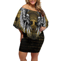 Personalized Cornwall Celtic Chough Family Matching Off Shoulder Short Dress and Hawaiian Shirt With Tree Of Life - Wonder Print Shop