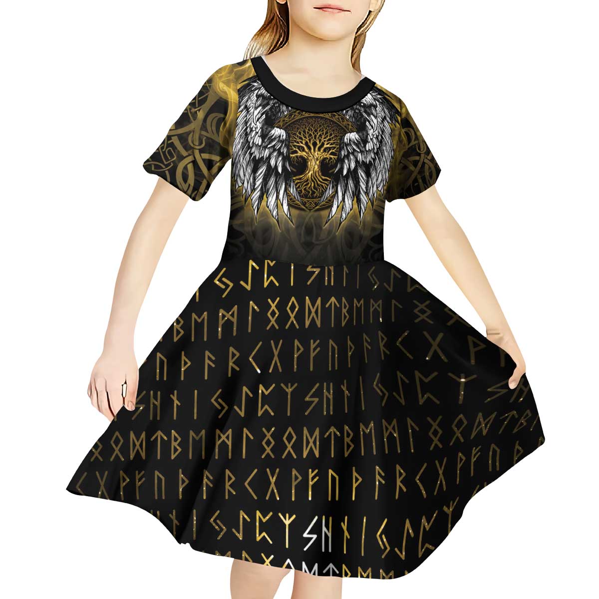 Personalized Cornwall Celtic Chough Kid Short Sleeve Dress With Tree Of Life - Wonder Print Shop