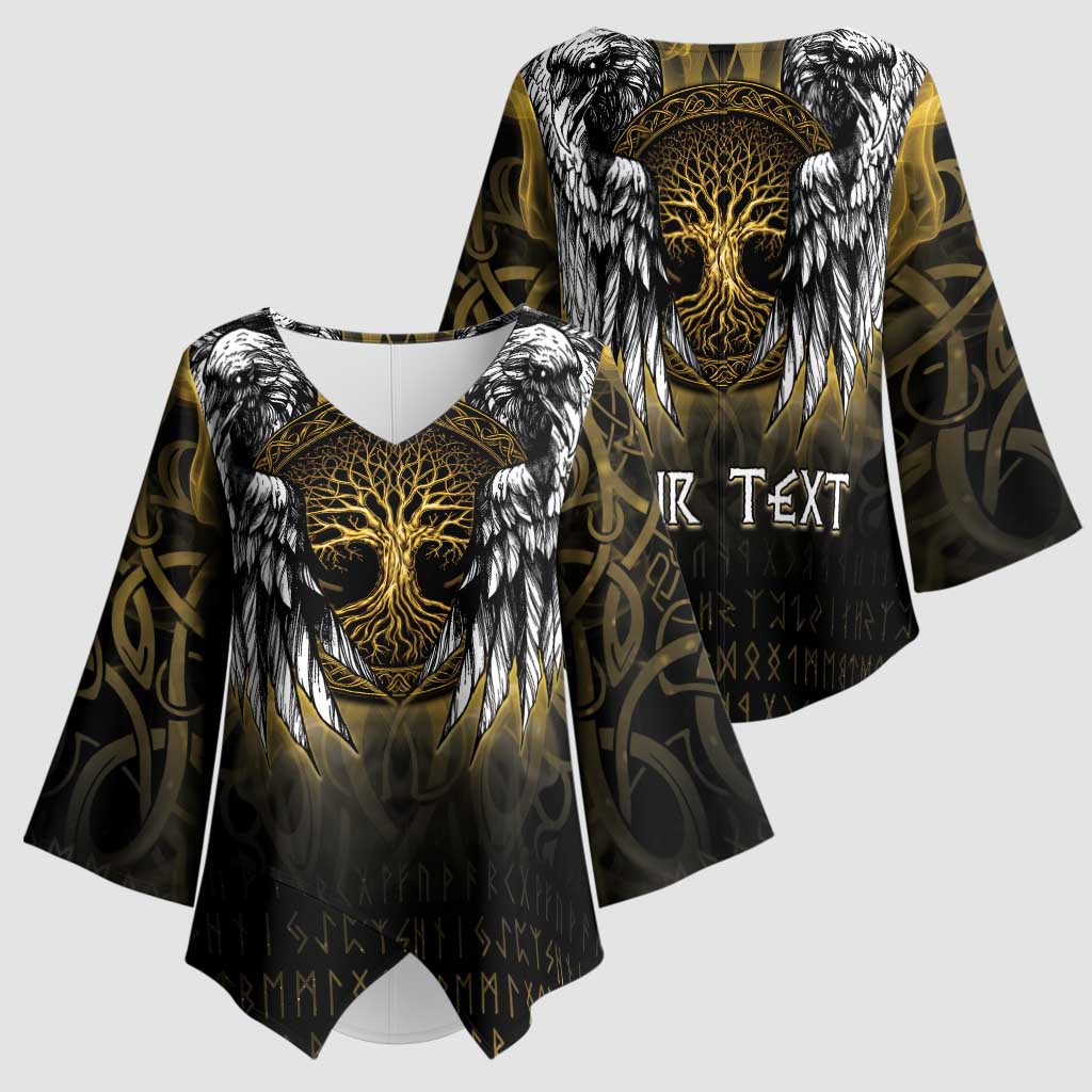 Personalized Cornwall Celtic Chough Kimono Sleeve Blouse With Tree Of Life - Wonder Print Shop