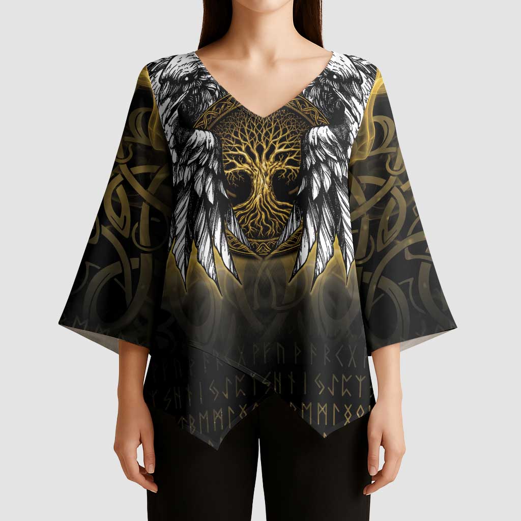 Personalized Cornwall Celtic Chough Kimono Sleeve Blouse With Tree Of Life - Wonder Print Shop