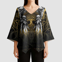 Personalized Cornwall Celtic Chough Kimono Sleeve Blouse With Tree Of Life - Wonder Print Shop