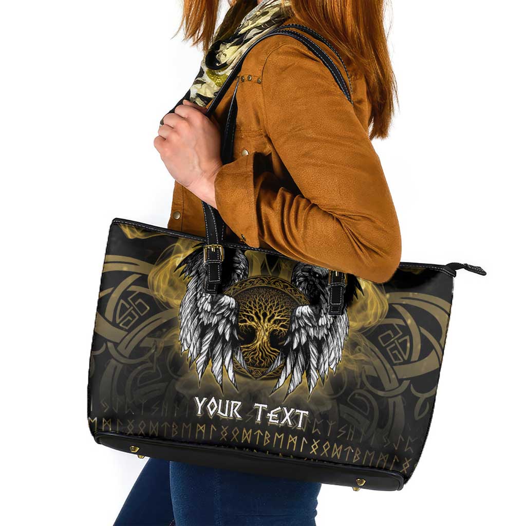 Personalized Cornwall Celtic Chough Leather Tote Bag With Tree Of Life - Wonder Print Shop