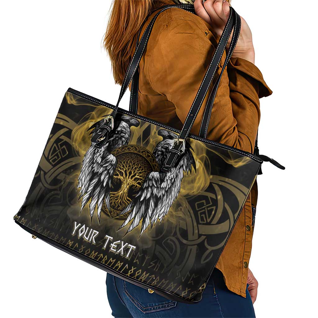 Personalized Cornwall Celtic Chough Leather Tote Bag With Tree Of Life - Wonder Print Shop