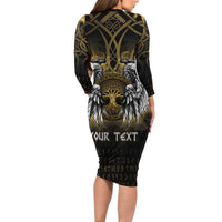 Personalized Cornwall Celtic Chough Long Sleeve Bodycon Dress With Tree Of Life - Wonder Print Shop