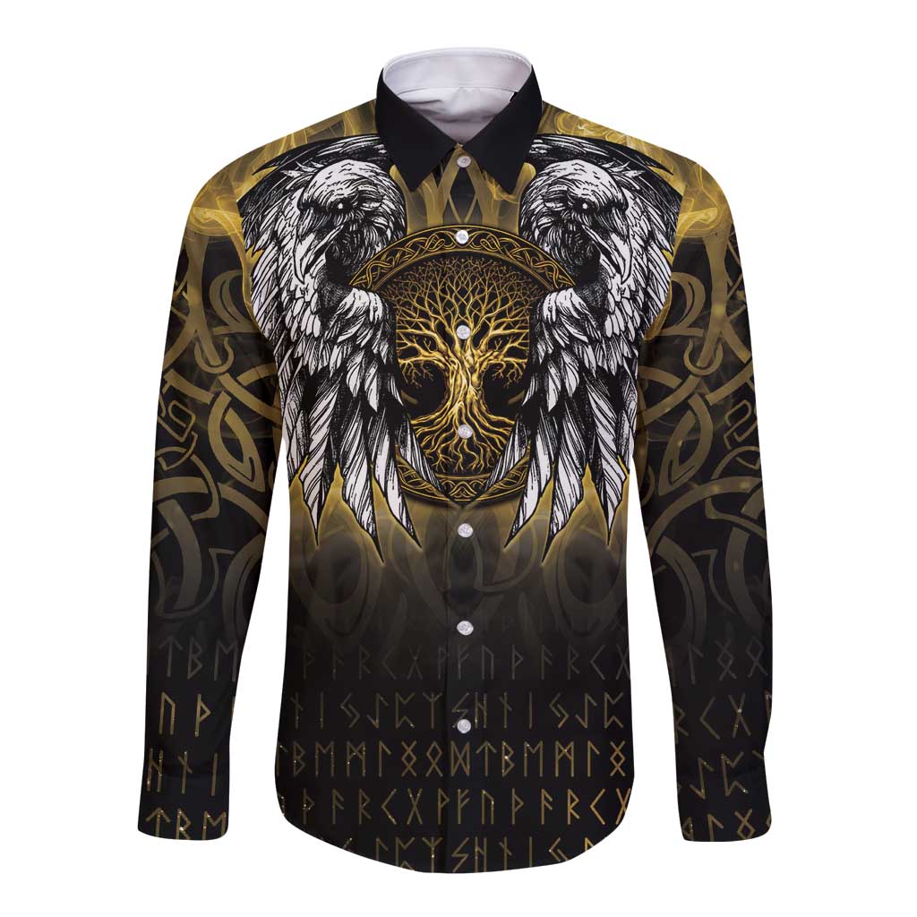 Personalized Cornwall Celtic Chough Long Sleeve Button Shirt With Tree Of Life - Wonder Print Shop
