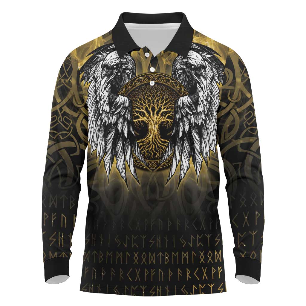 Personalized Cornwall Celtic Chough Long Sleeve Polo Shirt With Tree Of Life - Wonder Print Shop