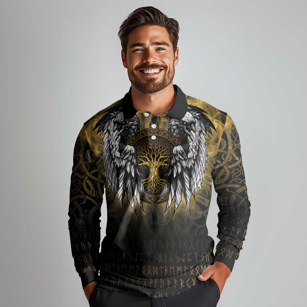 Personalized Cornwall Celtic Chough Long Sleeve Polo Shirt With Tree Of Life - Wonder Print Shop