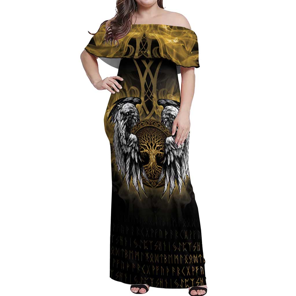 Personalized Cornwall Celtic Chough Off Shoulder Maxi Dress With Tree Of Life - Wonder Print Shop