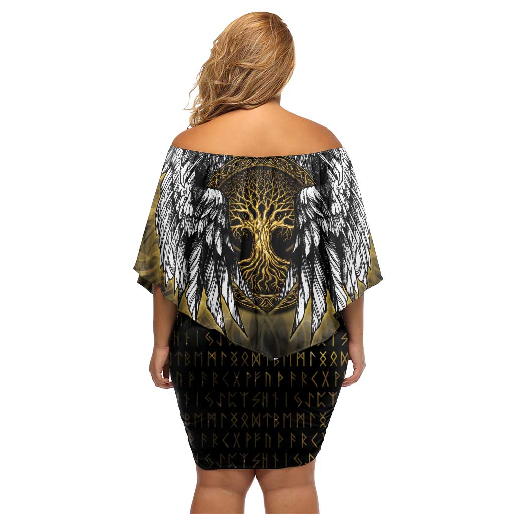 Personalized Cornwall Celtic Chough Off Shoulder Short Dress With Tree Of Life - Wonder Print Shop