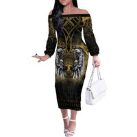 Personalized Cornwall Celtic Chough Off The Shoulder Long Sleeve Dress With Tree Of Life - Wonder Print Shop