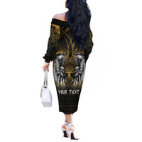 Personalized Cornwall Celtic Chough Off The Shoulder Long Sleeve Dress With Tree Of Life - Wonder Print Shop