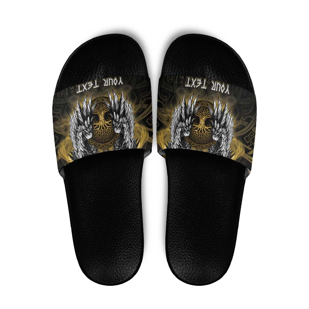 Personalized Cornwall Celtic Chough Slide Sandals With Tree Of Life - Wonder Print Shop