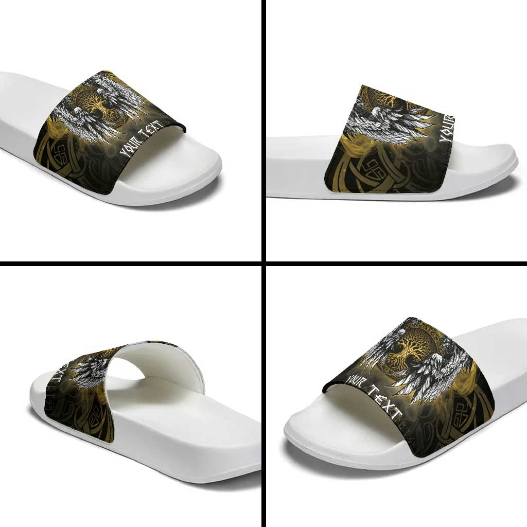 Personalized Cornwall Celtic Chough Slide Sandals With Tree Of Life - Wonder Print Shop