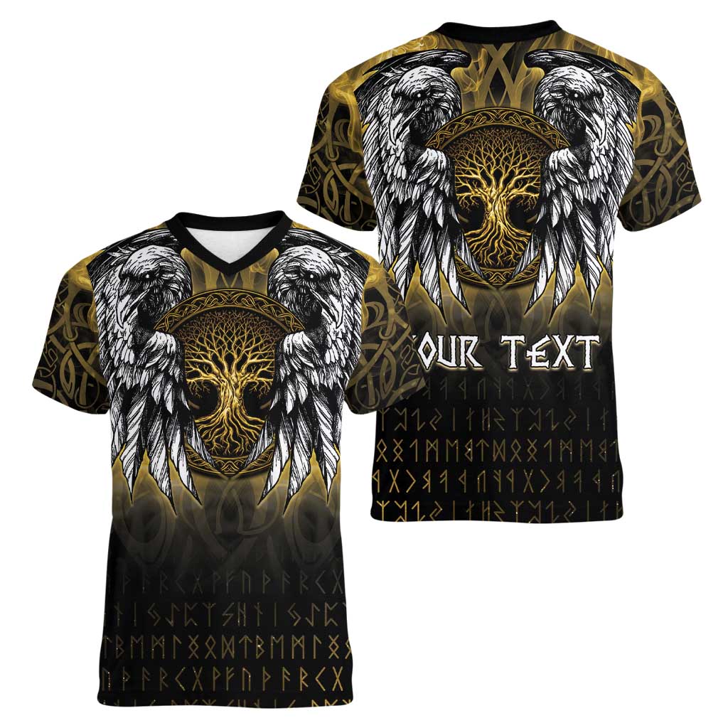 Personalized Cornwall Celtic Chough Women V-Neck T-Shirt With Tree Of Life - Wonder Print Shop