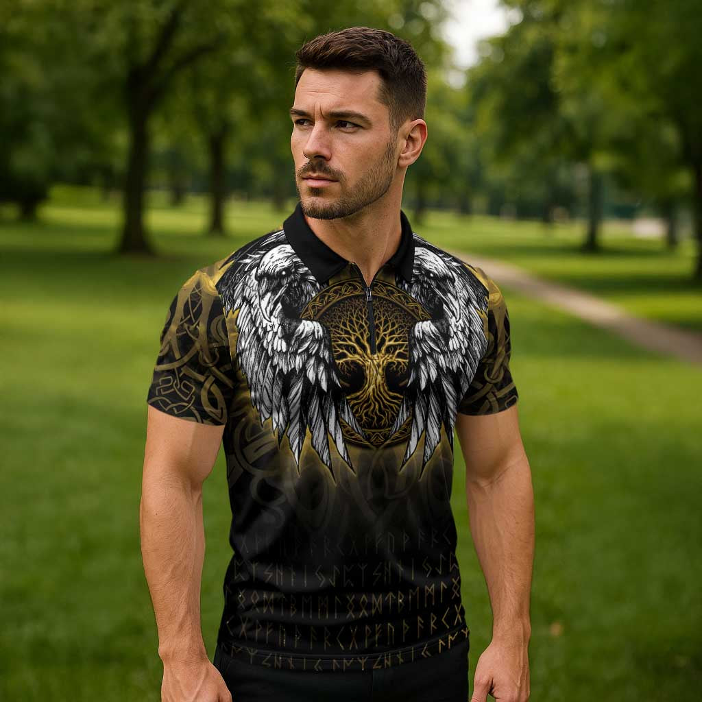 Personalized Cornwall Celtic Chough Zipper Polo Shirt With Tree Of Life - Wonder Print Shop