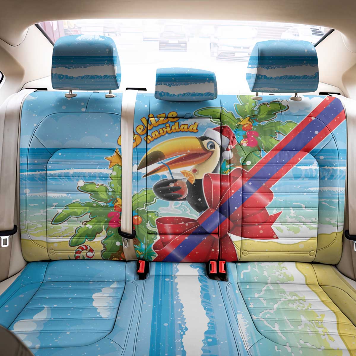 Belize Navidad Christmas Back Car Seat Cover Funny Santa Toucan - Wonder Print Shop