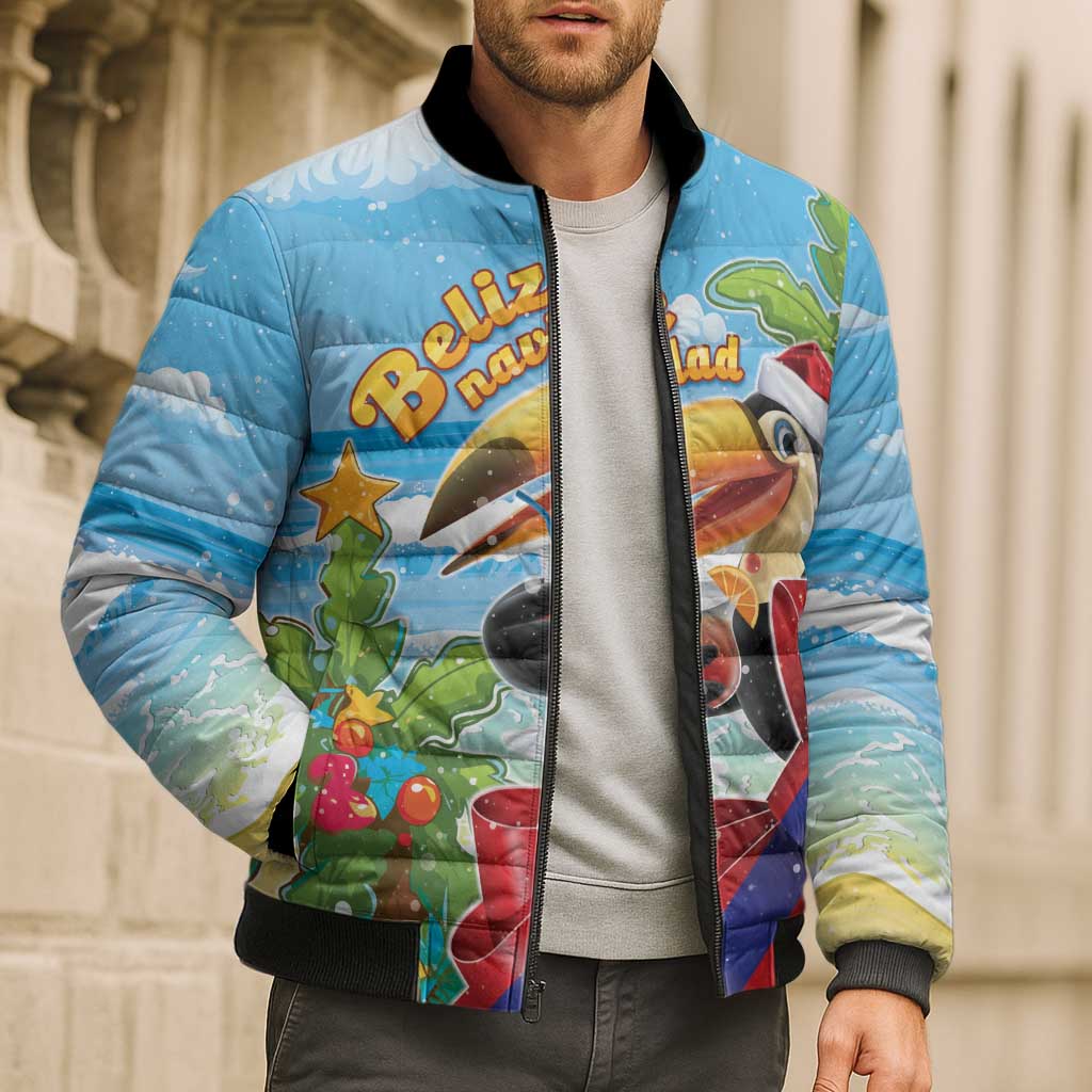 Belize Navidad Christmas Bomber Puffer Jacket Funny Santa Toucan - Wonder Print Shop