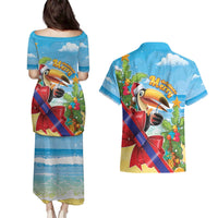 Belize Navidad Christmas Couples Matching Puletasi and Hawaiian Shirt Funny Santa Toucan - Wonder Print Shop