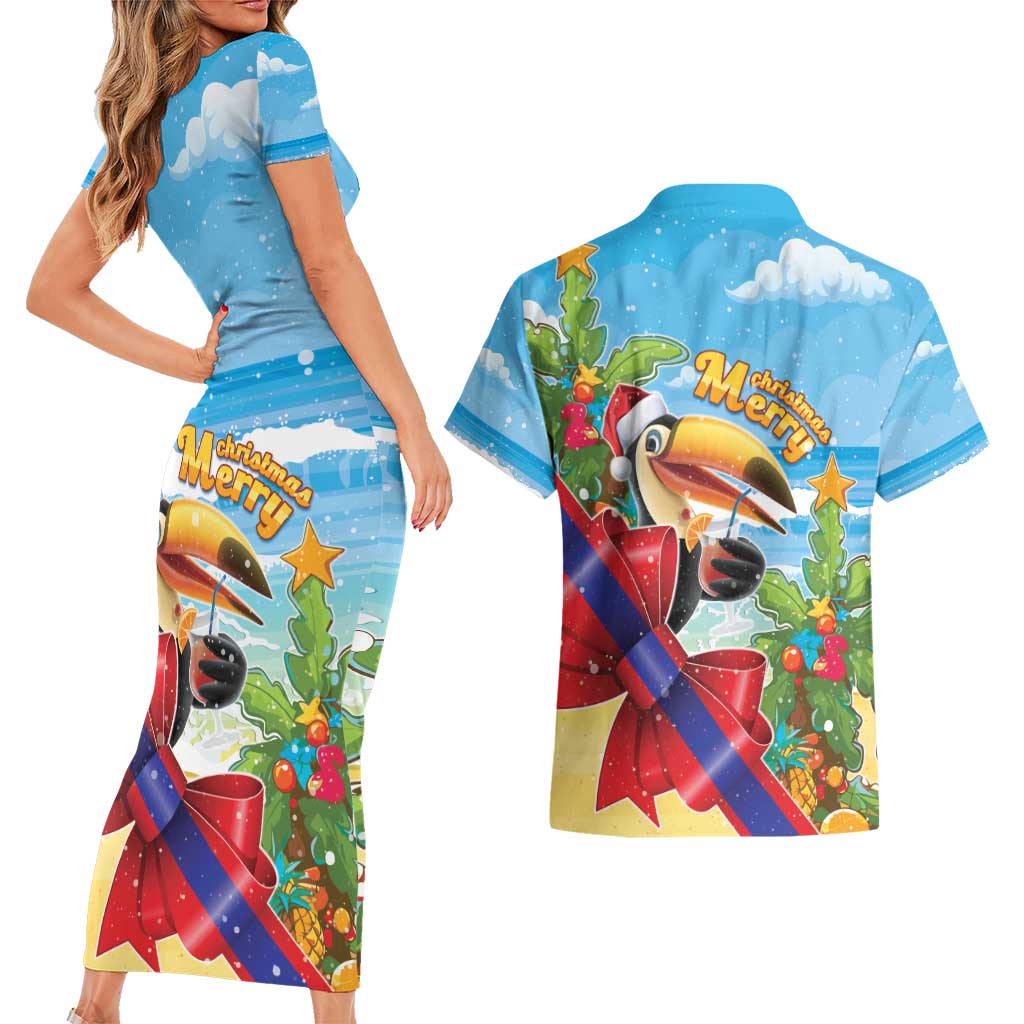 Belize Navidad Christmas Couples Matching Short Sleeve Bodycon Dress and Hawaiian Shirt Funny Santa Toucan - Wonder Print Shop